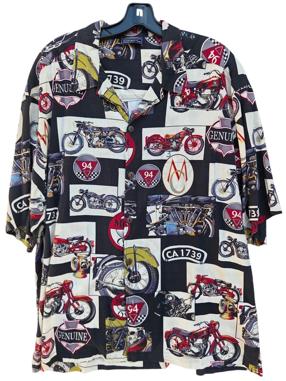 Vintage-Inspired Black Motorcycle Print Short-Sleeve Shirt